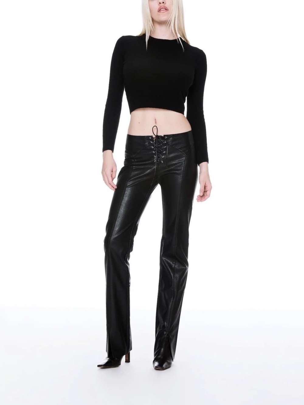 Miaou Black Vegan Leather Lace-Up Pant